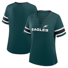 Philadelphia Eagles Women's Redzone Draw Play Athena Lace-Up T-Shirt Midnight Green - Fanatics