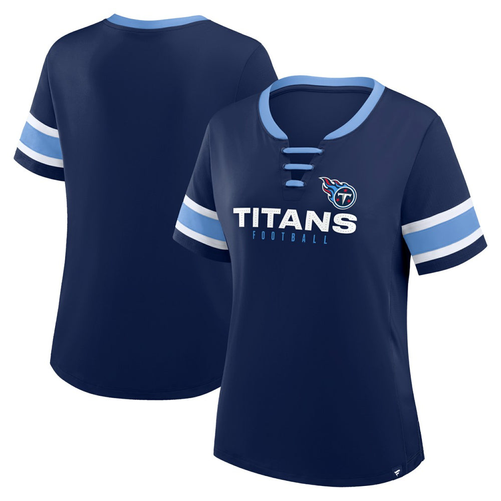 Tennessee Titans Women's Redzone Draw Play Athena Lace-Up T-Shirt Navy - Fanatics