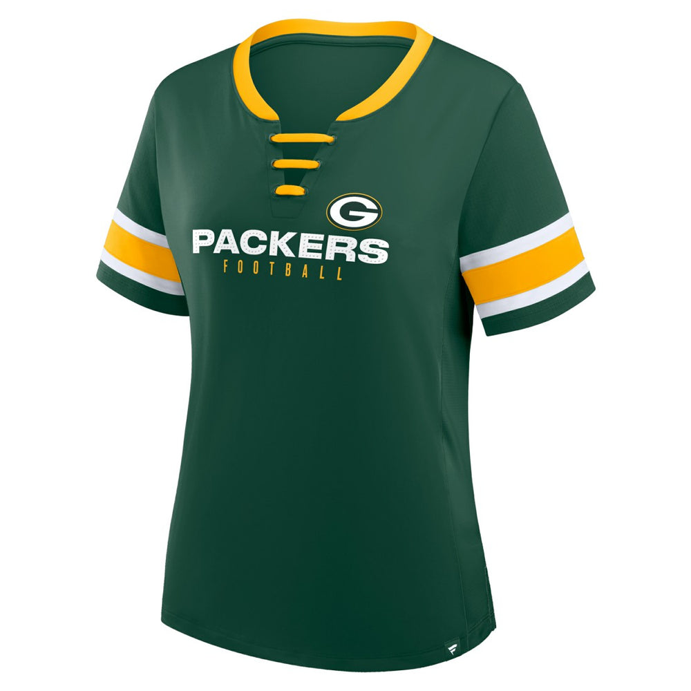 Green Bay Packers Women's Redzone Draw Play Athena Lace-Up T-Shirt Green - Fanatics