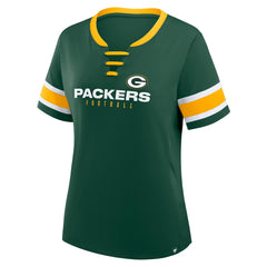 Green Bay Packers Women's Redzone Draw Play Athena Lace-Up T-Shirt Green - Fanatics