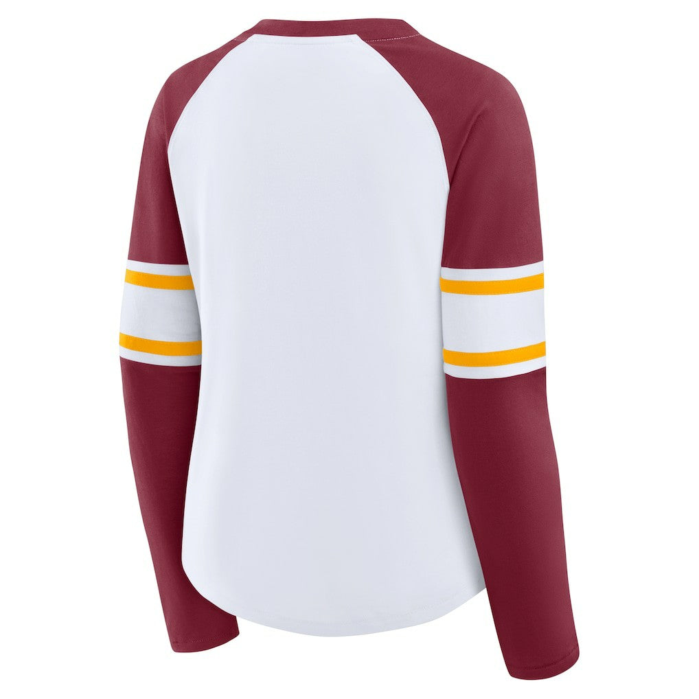 Washington Commanders Women's Redzone Blitz Package Raglan Lace-Up V-Neck Long Sleeve T-Shirt White/Burgundy - Fanatics