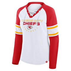 Kansas City Chiefs Women's Redzone Blitz Package Raglan Lace-Up V-Neck Long Sleeve T-Shirt White/Red - Fanatics