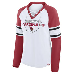 Arizona Cardinals Women's Redzone Blitz Package Raglan Lace-Up V-Neck Long Sleeve T-Shirt White/Cardinal - Fanatics
