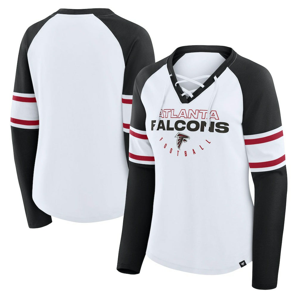 Atlanta Falcons Women's Redzone Blitz Package Raglan Lace-Up V-Neck Long Sleeve T-Shirt White/Black - Fanatics