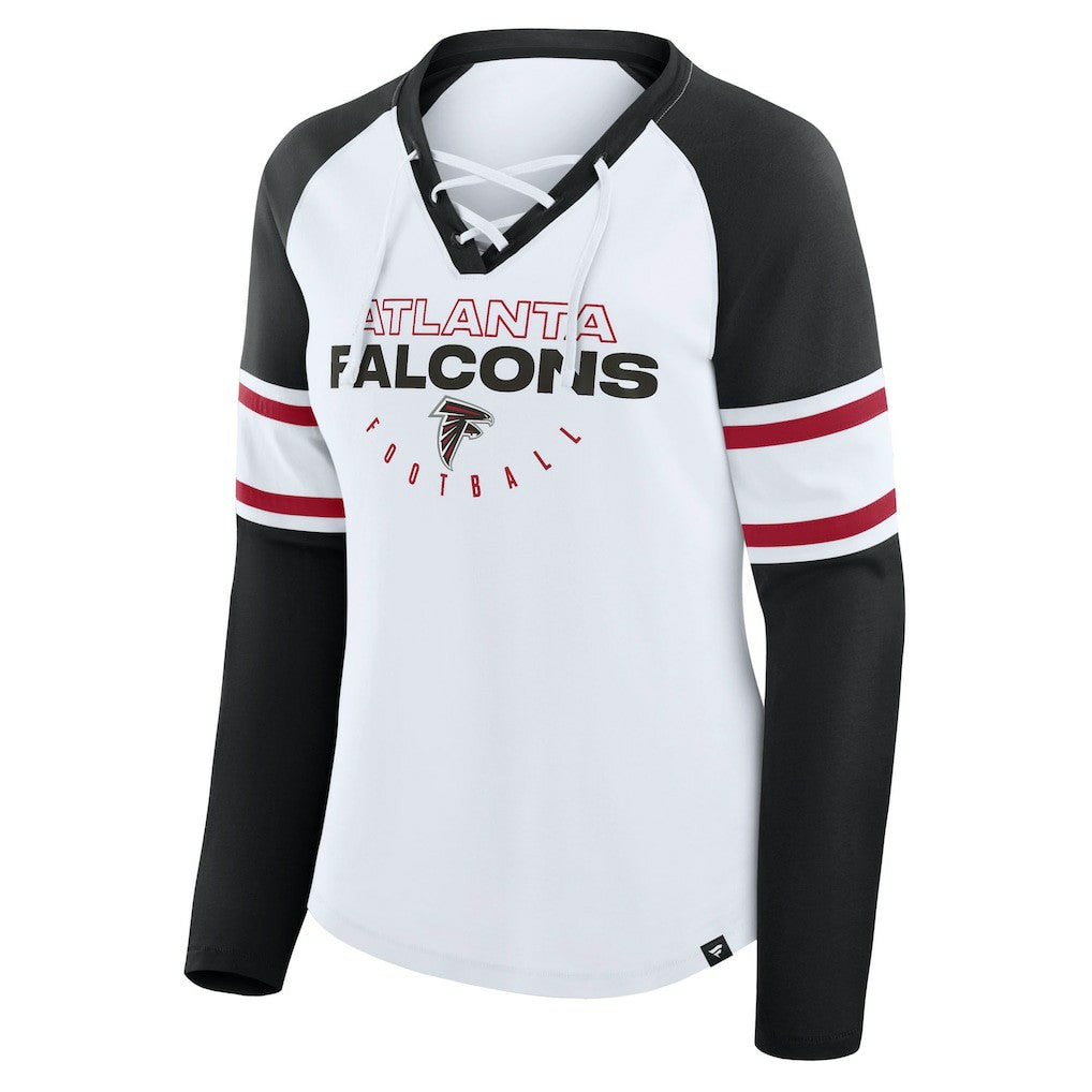 Atlanta Falcons Women's Redzone Blitz Package Raglan Lace-Up V-Neck Long Sleeve T-Shirt White/Black - Fanatics