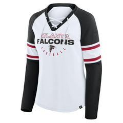 Atlanta Falcons Women's Redzone Blitz Package Raglan Lace-Up V-Neck Long Sleeve T-Shirt White/Black - Fanatics