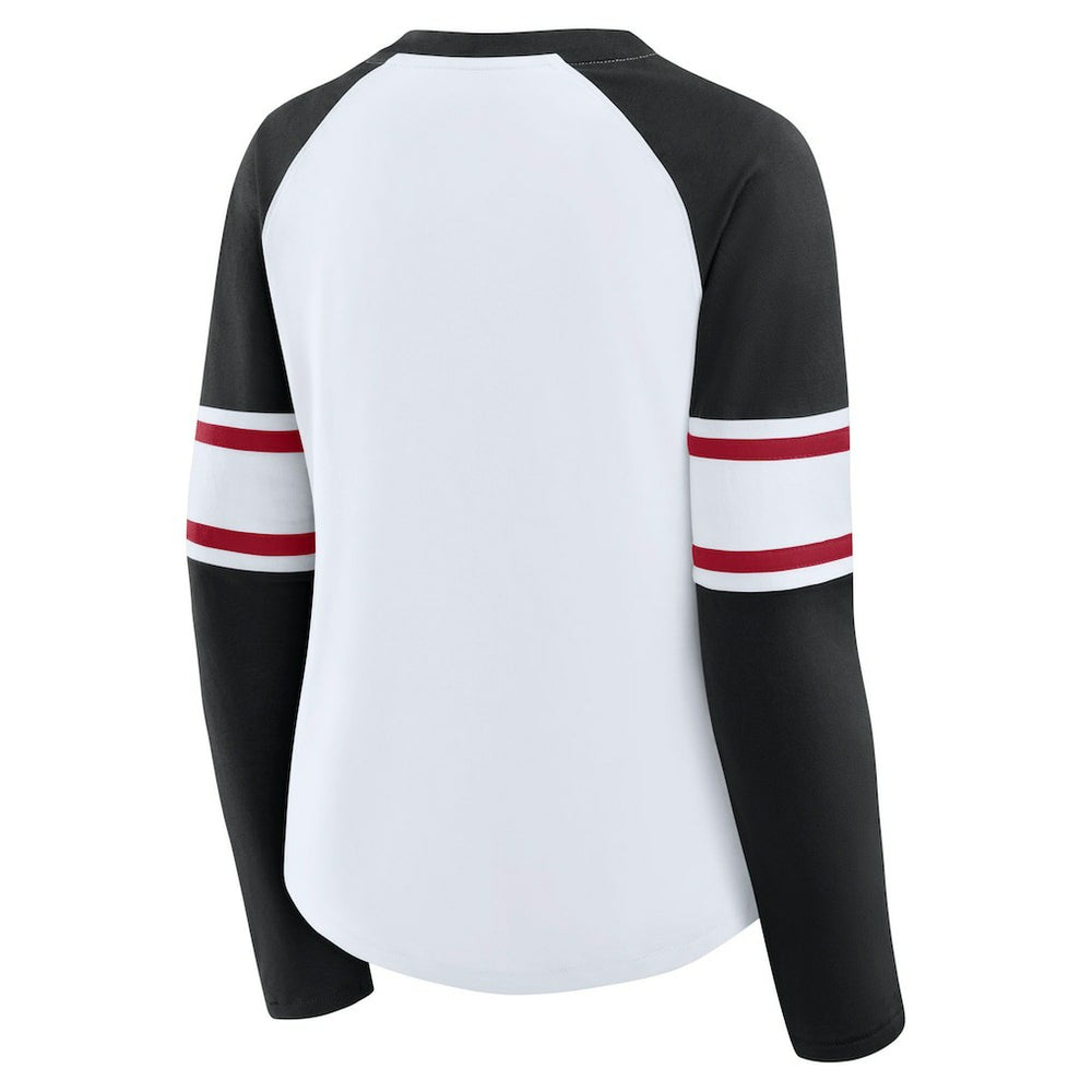 Atlanta Falcons Women's Redzone Blitz Package Raglan Lace-Up V-Neck Long Sleeve T-Shirt White/Black - Fanatics