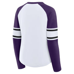 Baltimore Ravens Women's Redzone Blitz Package Raglan Lace-Up V-Neck Long Sleeve T-Shirt White/Purple - Fanatics