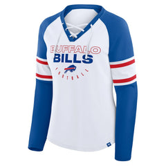 Buffalo Bills Women's Redzone Blitz Package Raglan Lace-Up V-Neck Long Sleeve T-Shirt White/Royal - Fanatics