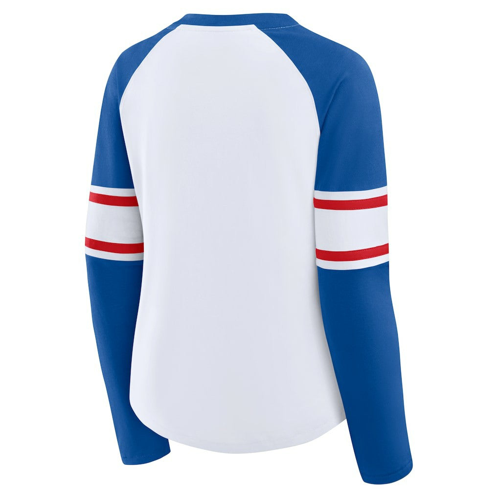 Buffalo Bills Women's Redzone Blitz Package Raglan Lace-Up V-Neck Long Sleeve T-Shirt White/Royal - Fanatics