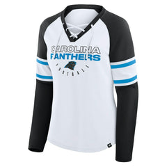 Carolina Panthers Women's Redzone Blitz Package Raglan Lace-Up V-Neck Long Sleeve T-Shirt White/Black - Fanatics