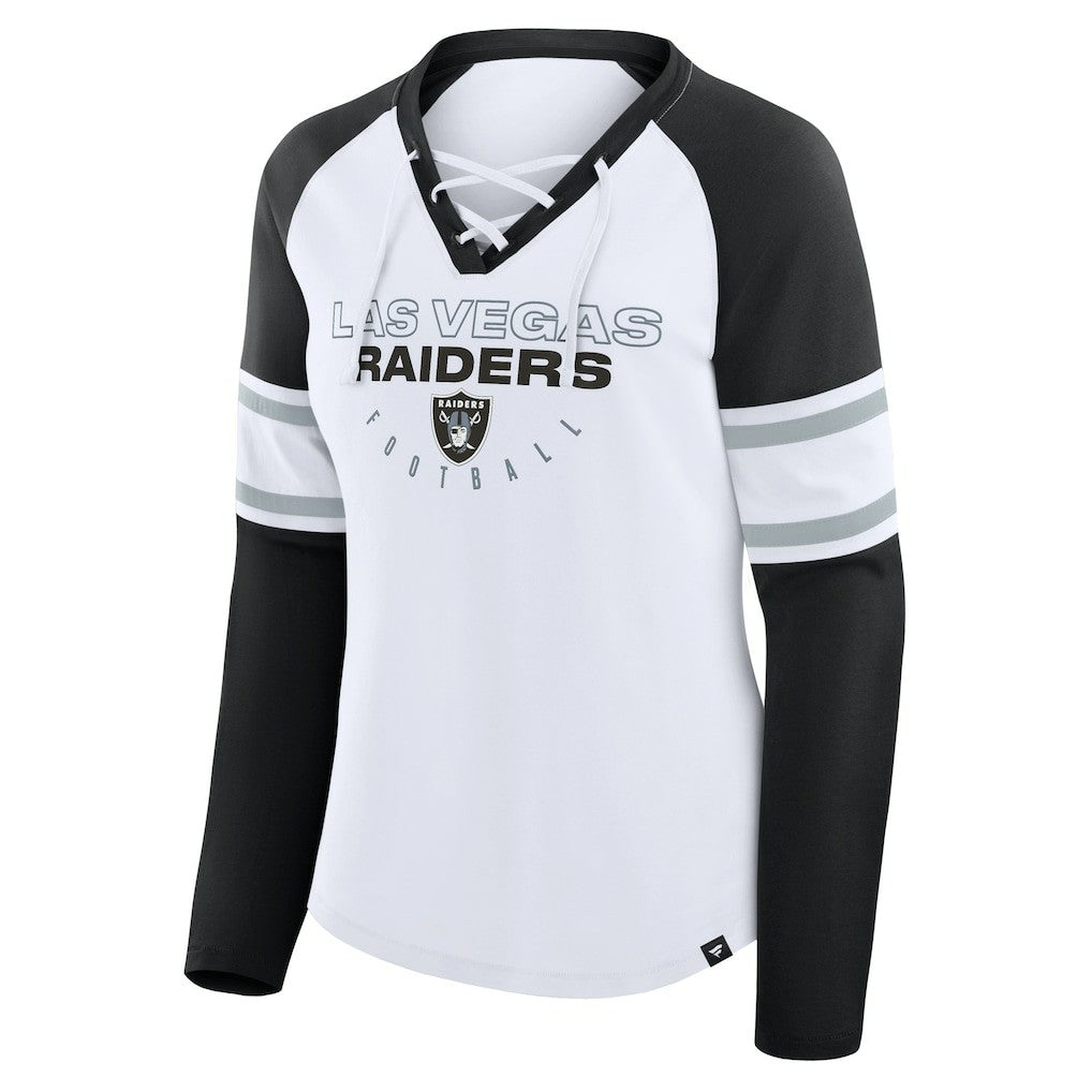 Las Vegas Raiders Women's Redzone Blitz Package Raglan Lace-Up V-Neck Long Sleeve T-Shirt White/Black - Fanatics