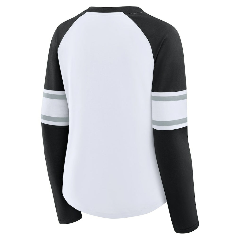 Las Vegas Raiders Women's Redzone Blitz Package Raglan Lace-Up V-Neck Long Sleeve T-Shirt White/Black - Fanatics