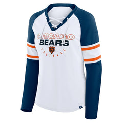 Chicago Bears Women's Redzone Blitz Package Raglan Lace-Up V-Neck Long Sleeve T-Shirt White/Navy - Fanatics