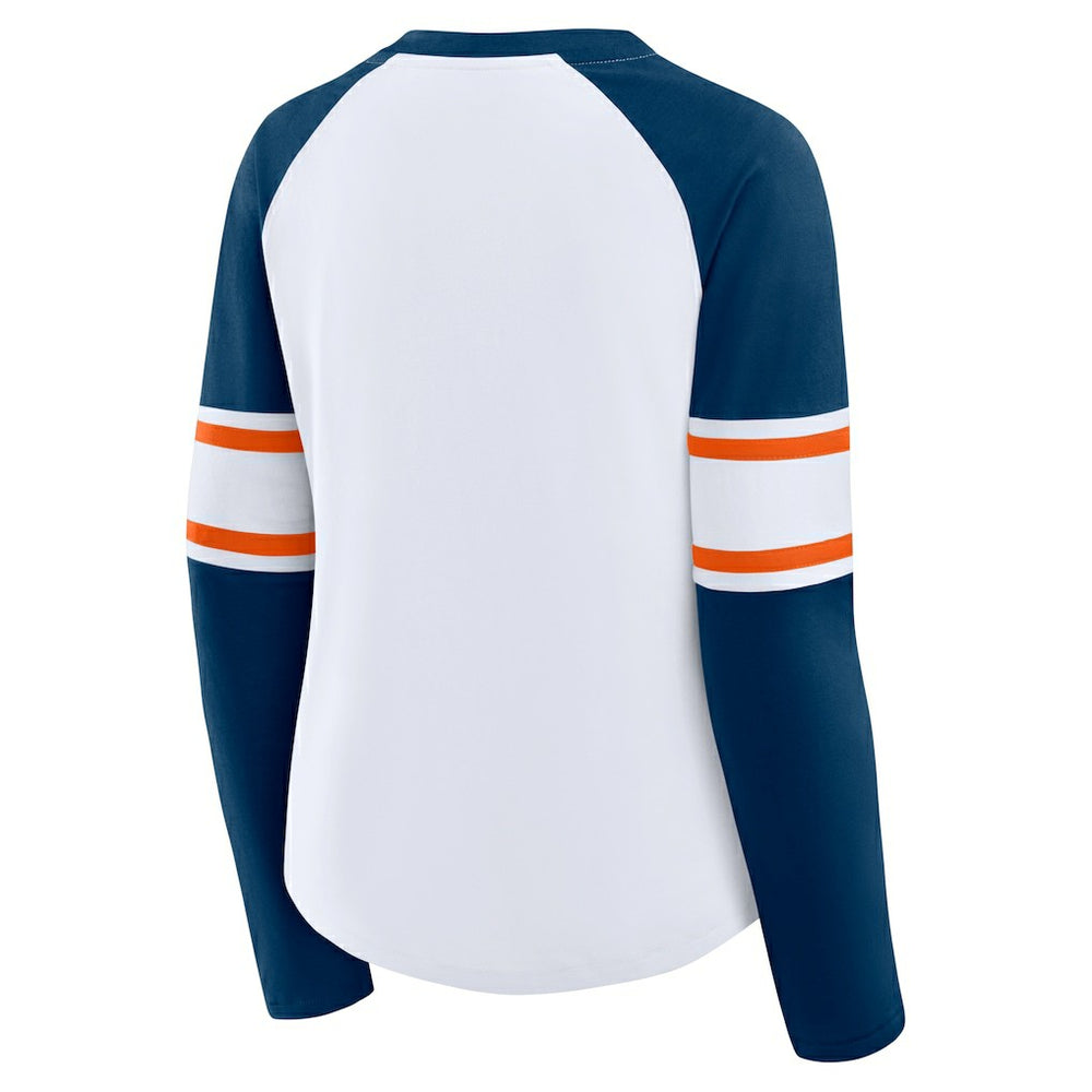 Chicago Bears Women's Redzone Blitz Package Raglan Lace-Up V-Neck Long Sleeve T-Shirt White/Navy - Fanatics