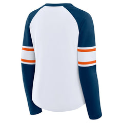 Chicago Bears Women's Redzone Blitz Package Raglan Lace-Up V-Neck Long Sleeve T-Shirt White/Navy - Fanatics