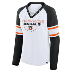Cincinnati Bengals Women's Redzone Blitz Package Raglan Lace-Up V-Neck Long Sleeve T-Shirt White/Black - Fanatics