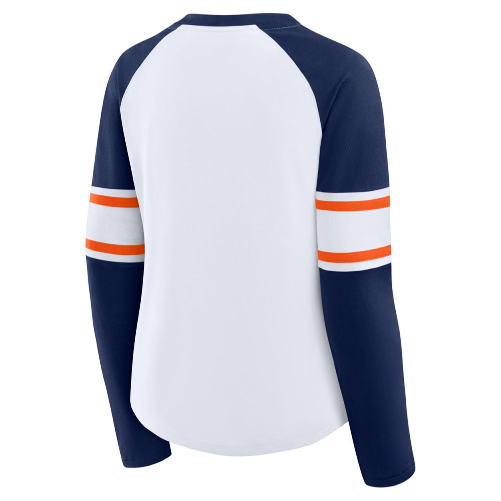 Denver Broncos Women's Redzone Blitz Package Raglan Lace-Up V-Neck Long Sleeve T-Shirt White/Navy - Fanatics