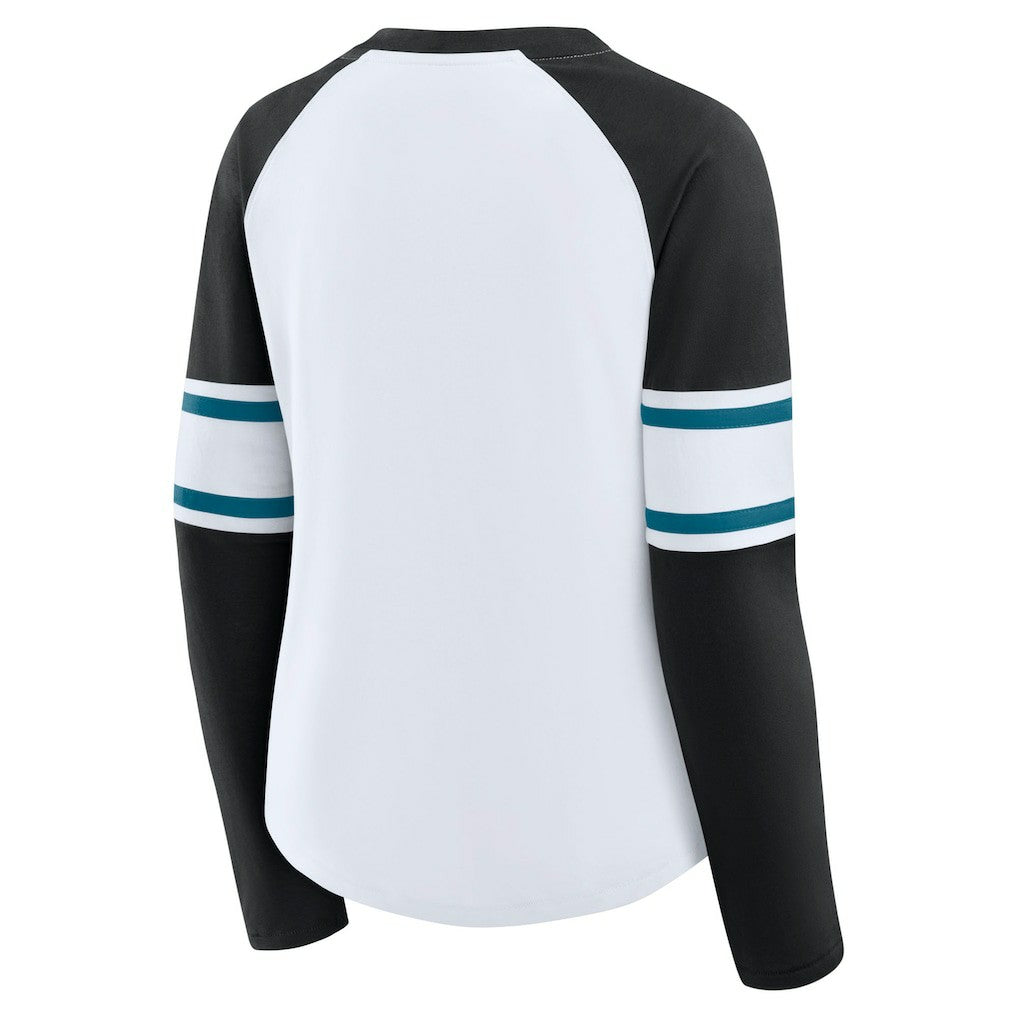 Jacksonville Jaguars Women's Redzone Blitz Package Raglan Lace-Up V-Neck Long Sleeve T-Shirt White/Black - Fanatics