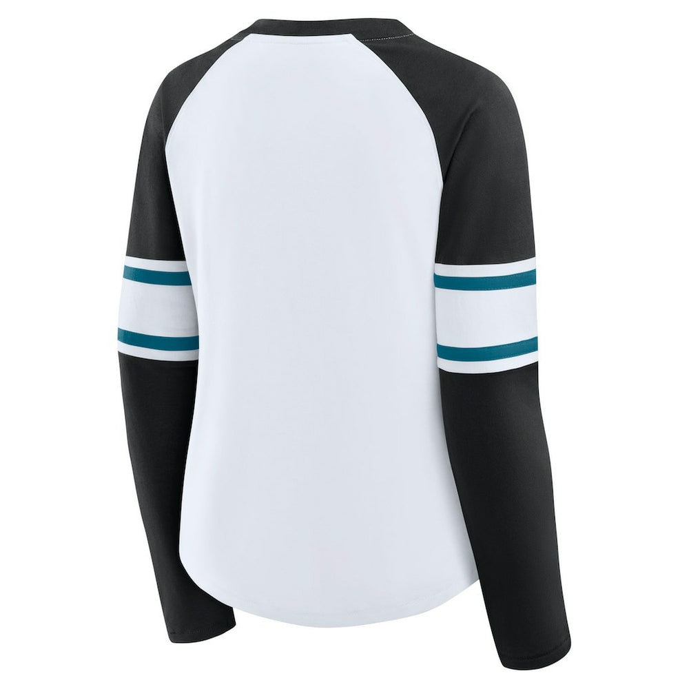 Jacksonville Jaguars Women's Redzone Blitz Package Raglan Lace-Up V-Neck Long Sleeve T-Shirt White/Black - Fanatics