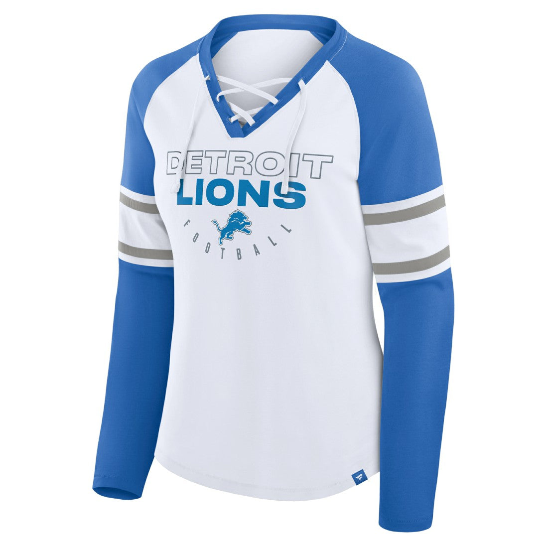 Detroit Lions Women's Redzone Blitz Package Raglan Lace-Up V-Neck Long Sleeve T-Shirt White/Blue - Fanatics