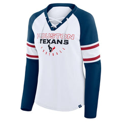 Houston Texans Women's Redzone Blitz Package Raglan Lace-Up V-Neck Long Sleeve T-Shirt White/Navy - Fanatics