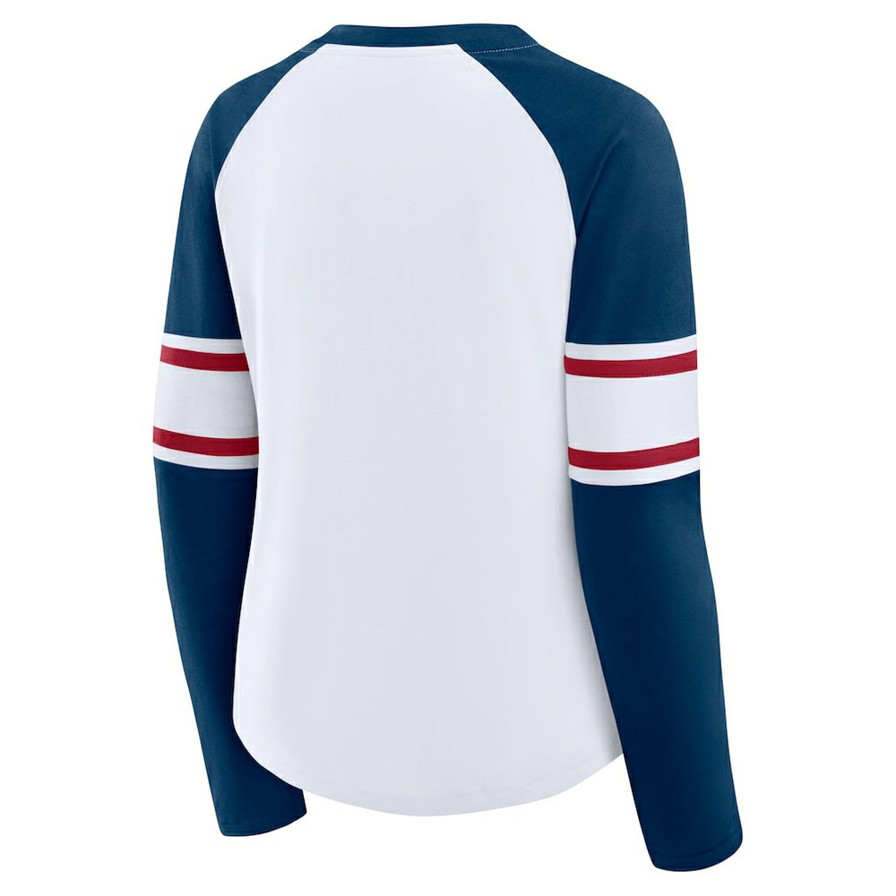 Houston Texans Women's Redzone Blitz Package Raglan Lace-Up V-Neck Long Sleeve T-Shirt White/Navy - Fanatics
