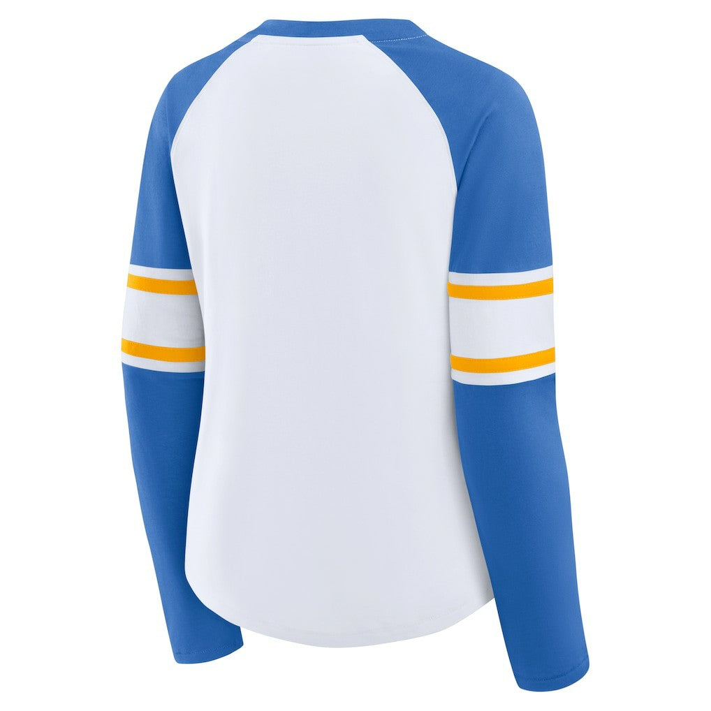 Los Angeles Chargers Women's Redzone Blitz Package Raglan Lace-Up V-Neck Long Sleeve T-Shirt White/Powder Blue - Fanatics