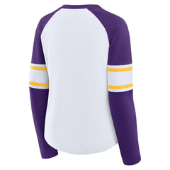 Minnesota Vikings Women's Redzone Blitz Package Raglan Lace-Up V-Neck Long Sleeve T-Shirt White/Purple - Fanatics