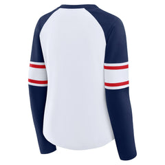 New England Patriots Women's Redzone Blitz Package Raglan Lace-Up V-Neck Long Sleeve T-Shirt White/Navy - Fanatics