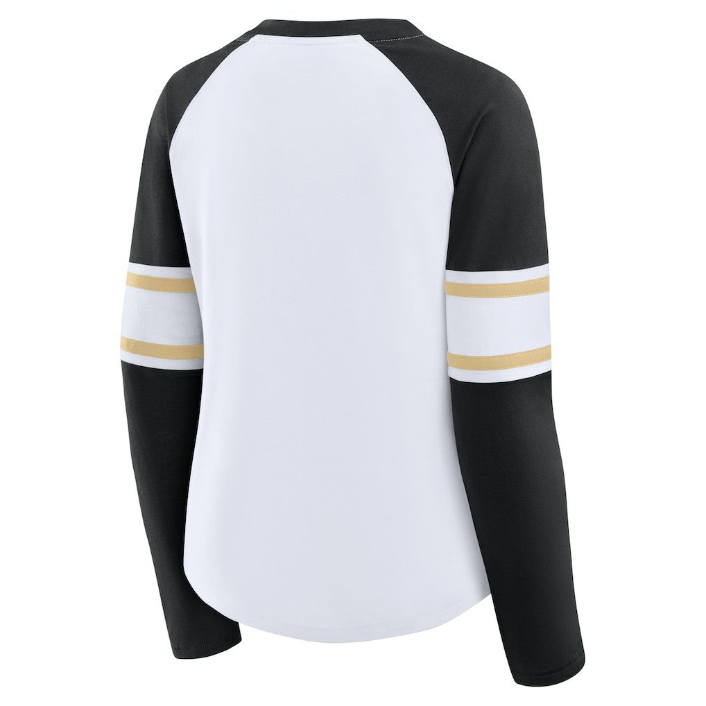 New Orleans Saints Women's Redzone Blitz Package Raglan Lace-Up V-Neck Long Sleeve T-Shirt White/Black - Fanatics