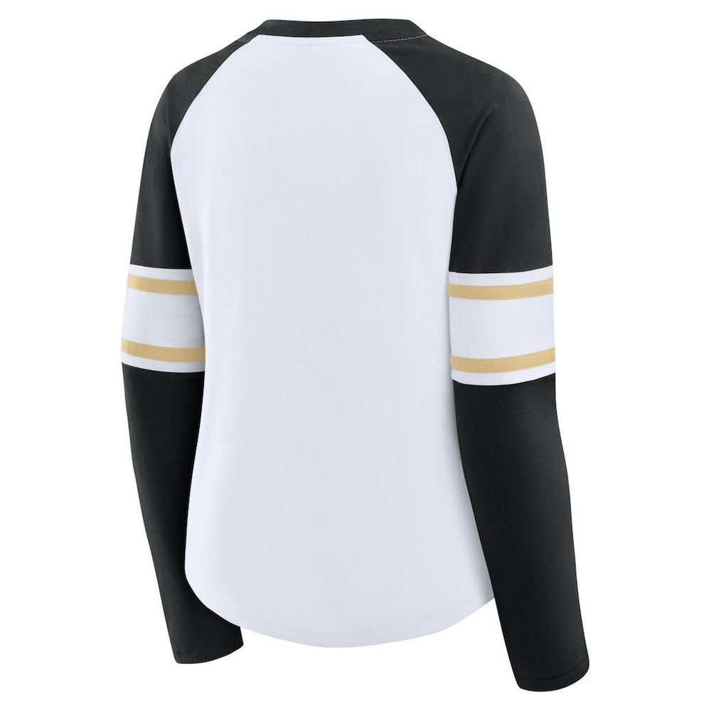 New Orleans Saints Women's Redzone Blitz Package Raglan Lace-Up V-Neck Long Sleeve T-Shirt White/Black - Fanatics