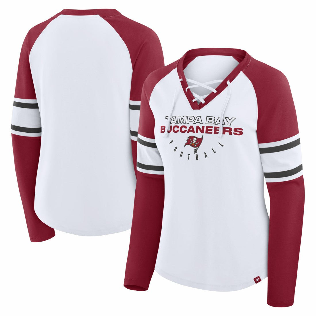 Tampa Bay Buccaneers Women's Redzone Blitz Package Raglan Lace-Up V-Neck Long Sleeve T-Shirt White/Red - Fanatics