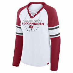 Tampa Bay Buccaneers Women's Redzone Blitz Package Raglan Lace-Up V-Neck Long Sleeve T-Shirt White/Red - Fanatics