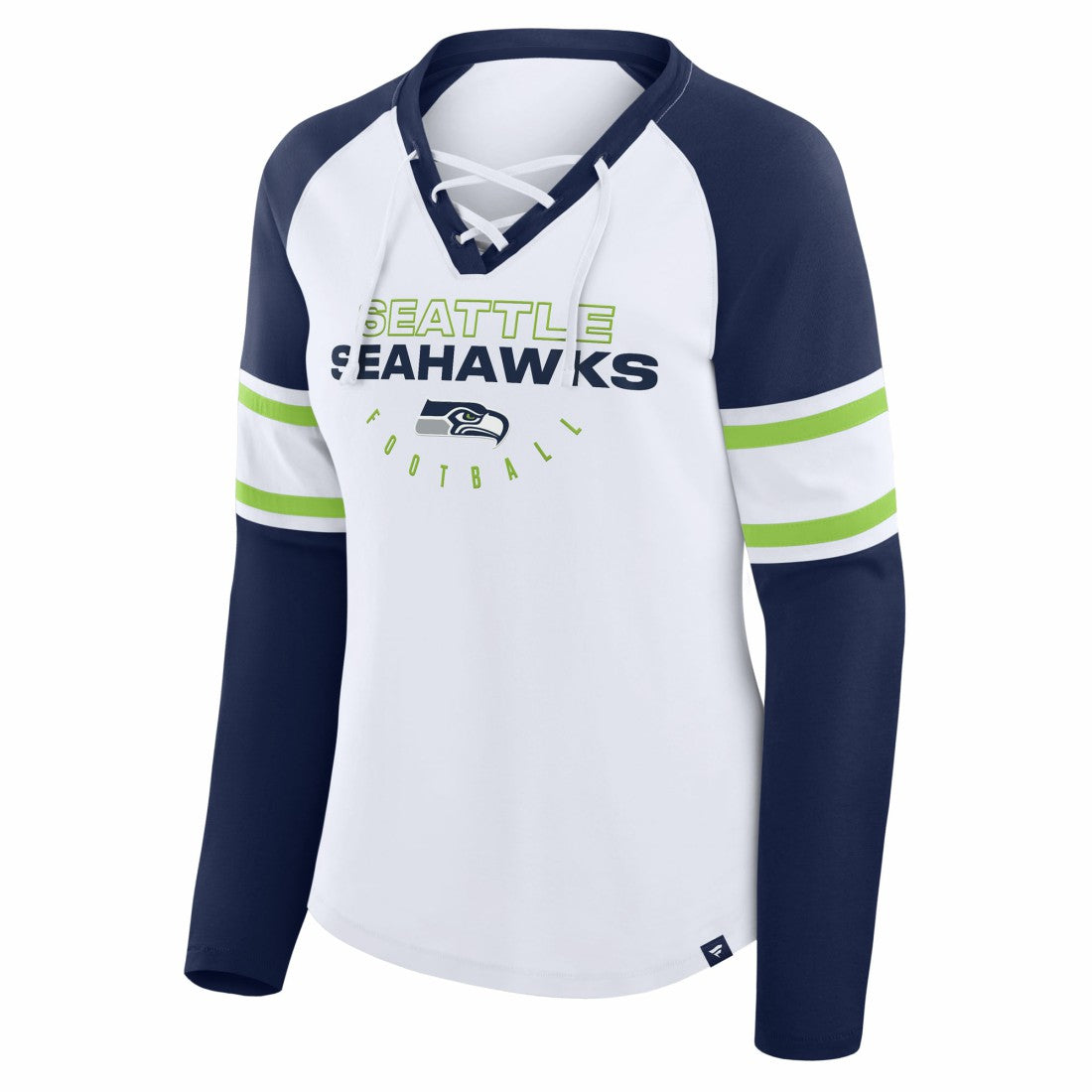 Seattle Seahawks Women's Redzone Blitz Package Raglan Lace-Up V-Neck Long Sleeve T-Shirt White/College Navy - Fanatics