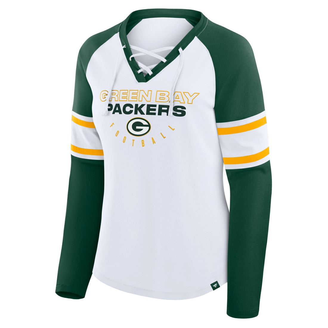 Green Bay Packers Women's Redzone Blitz Package Raglan Lace-Up V-Neck Long Sleeve T-Shirt White/Green - Fanatics