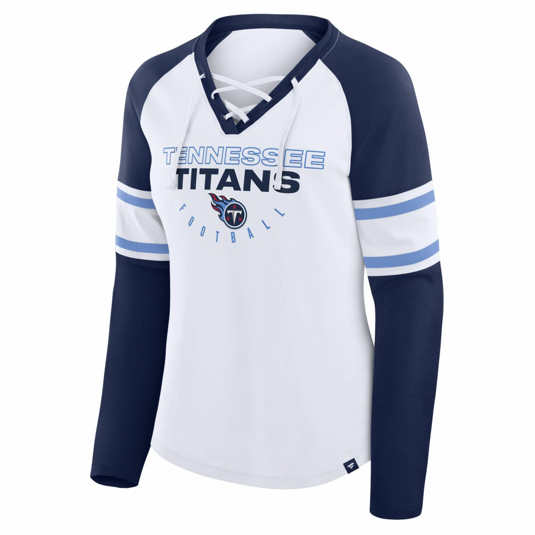 Tennessee Titans Women's Redzone Blitz Package Raglan Lace-Up V-Neck Long Sleeve T-Shirt White/Navy - Fanatics