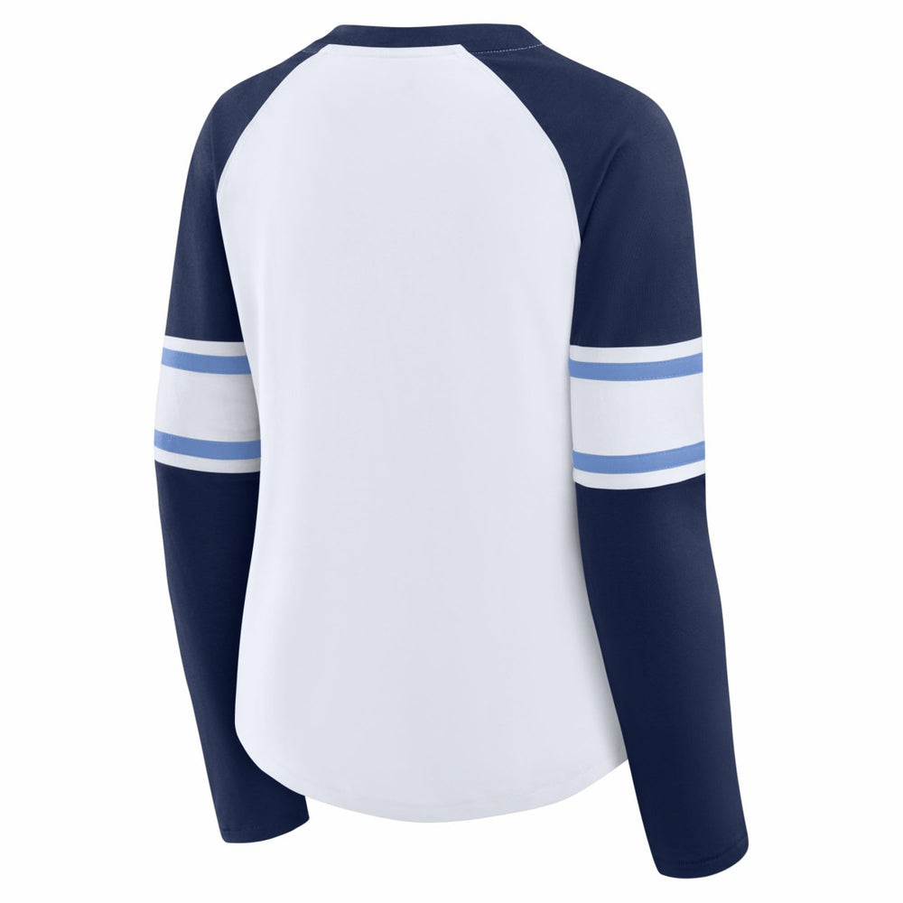 Tennessee Titans Women's Redzone Blitz Package Raglan Lace-Up V-Neck Long Sleeve T-Shirt White/Navy - Fanatics