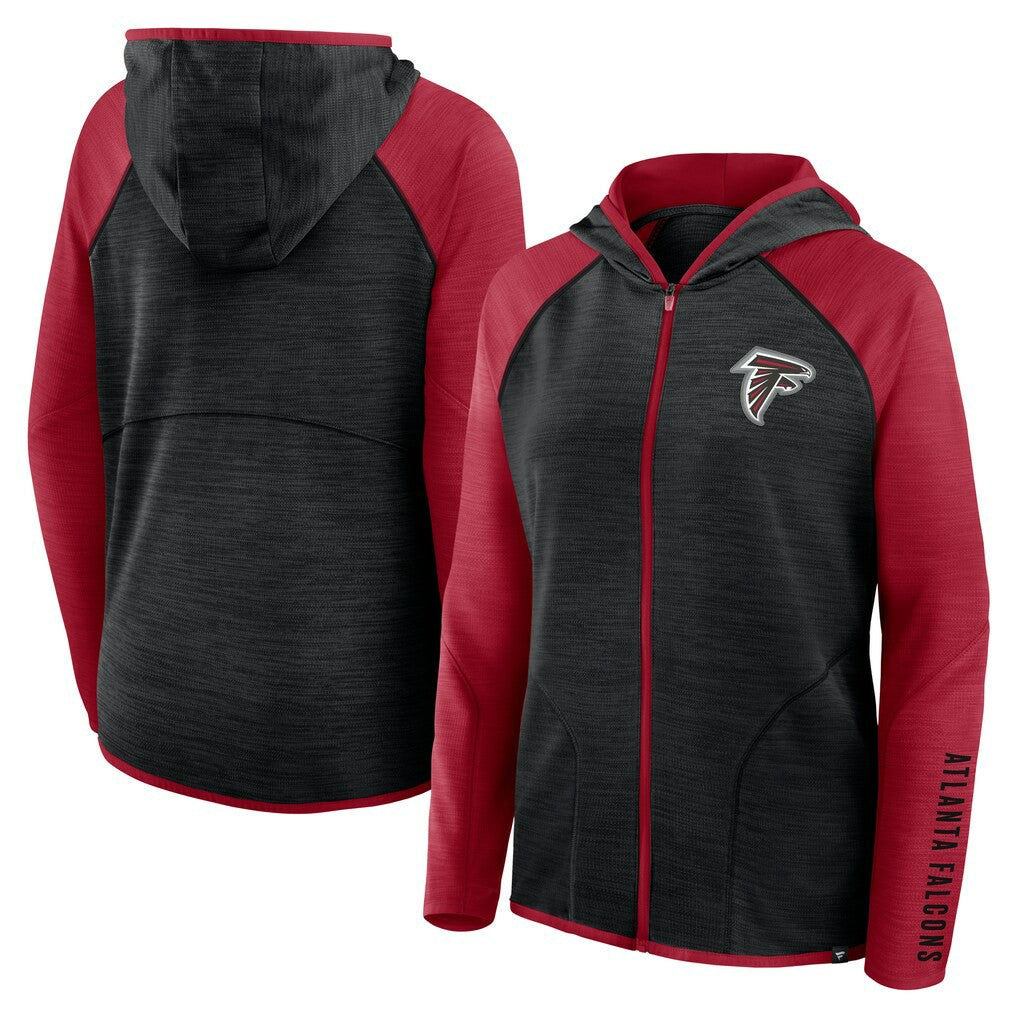 Atlanta Falcons Women's Redzone End Around Pass Raglan Full-Zip Hoodie Black/Red - Fanatics