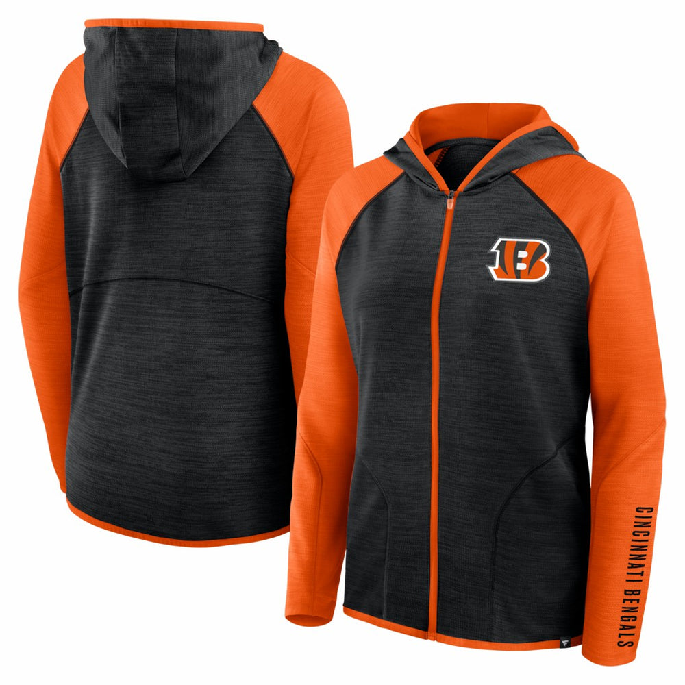 Cincinnati Bengals Women's Redzone End Around Pass Raglan Full-Zip Hoodie Black/Orange - Fanatics