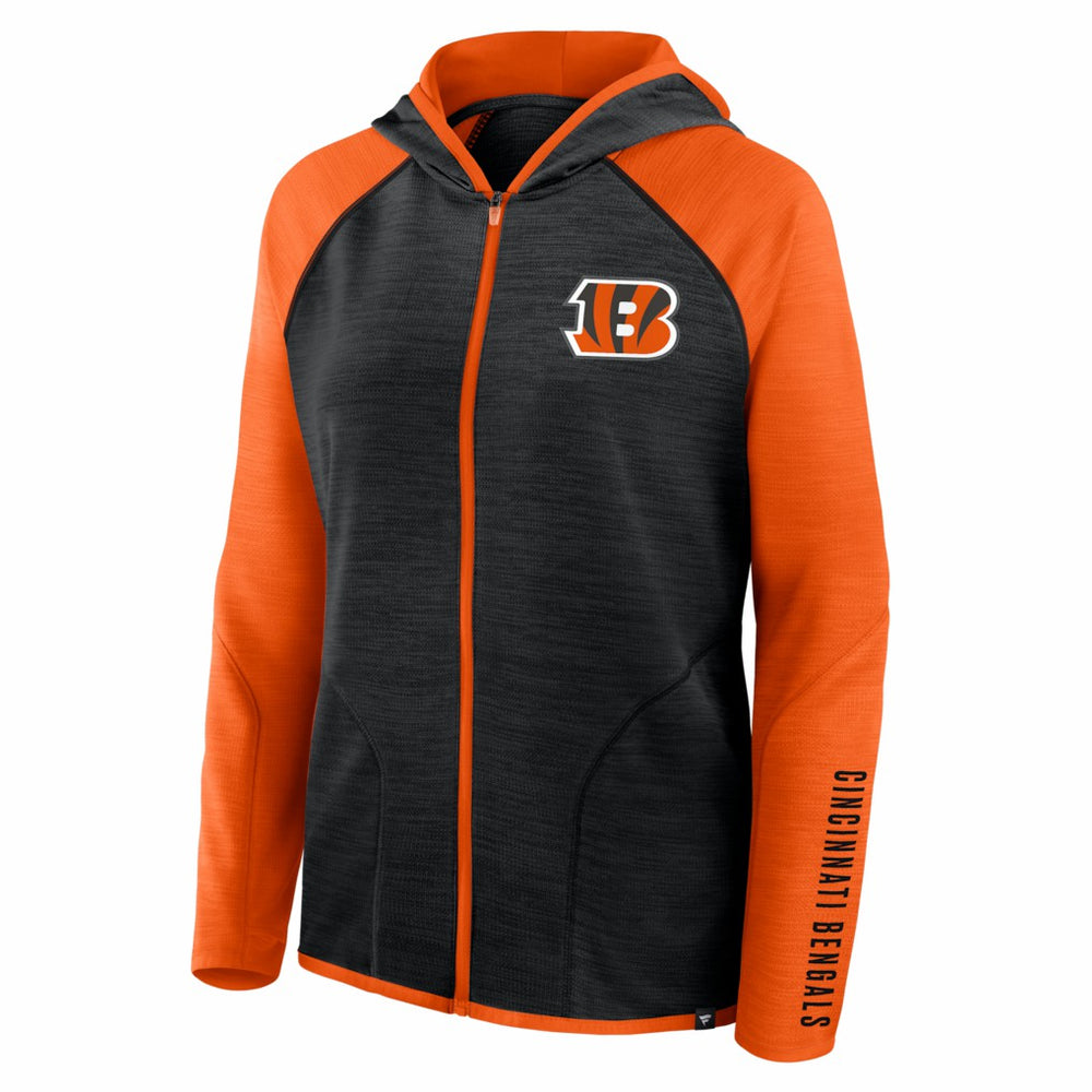 Cincinnati Bengals Women's Redzone End Around Pass Raglan Full-Zip Hoodie Black/Orange - Fanatics