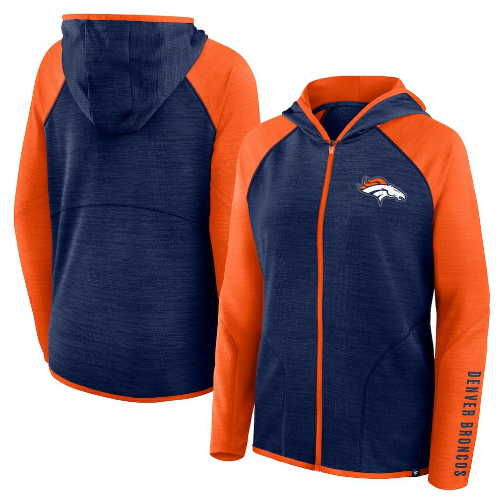 Denver Broncos Women's Redzone End Around Pass Raglan Full-Zip Hoodie Navy/Orange - Fanatics