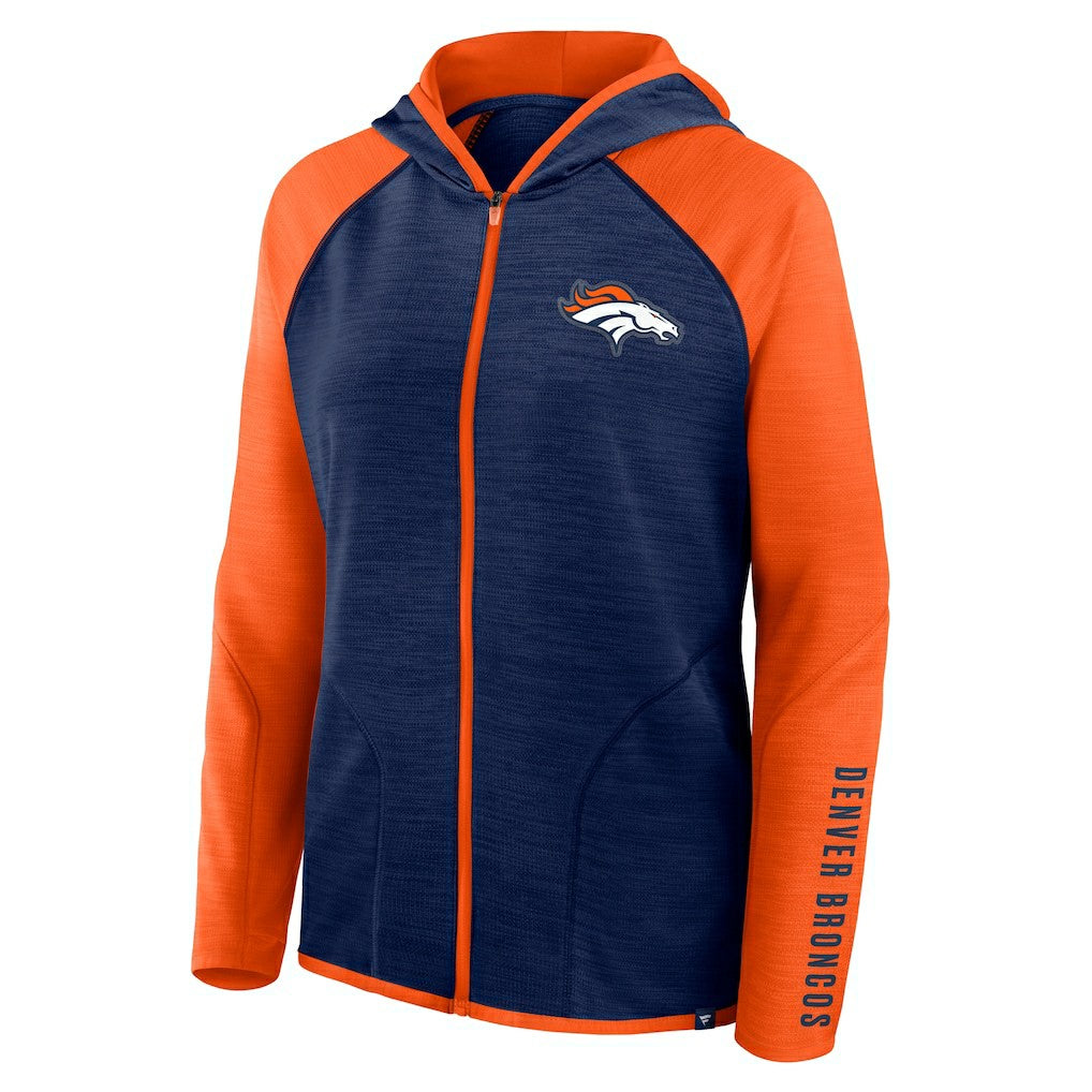 Denver Broncos Women's Redzone End Around Pass Raglan Full-Zip Hoodie Navy/Orange - Fanatics