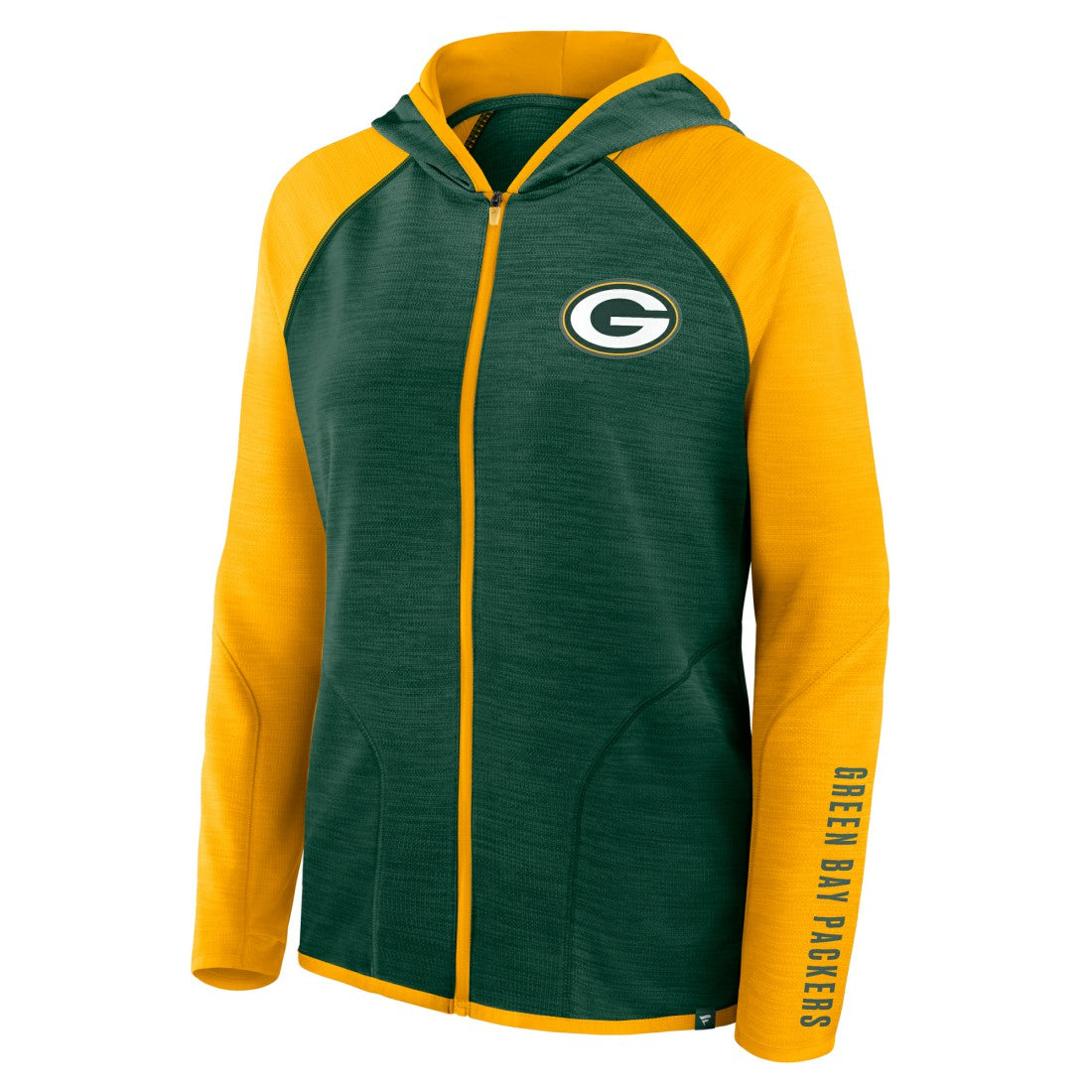 Green Bay Packers Women's Redzone End Around Pass Raglan Full-Zip Hoodie Green/Gold - Fanatics