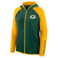 Green Bay Packers Women's Redzone End Around Pass Raglan Full-Zip Hoodie Green/Gold - Fanatics