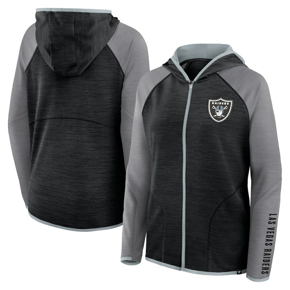 Las Vegas Raiders Women's Redzone End Around Pass Raglan Full-Zip Hoodie Black/Gray - Fanatics