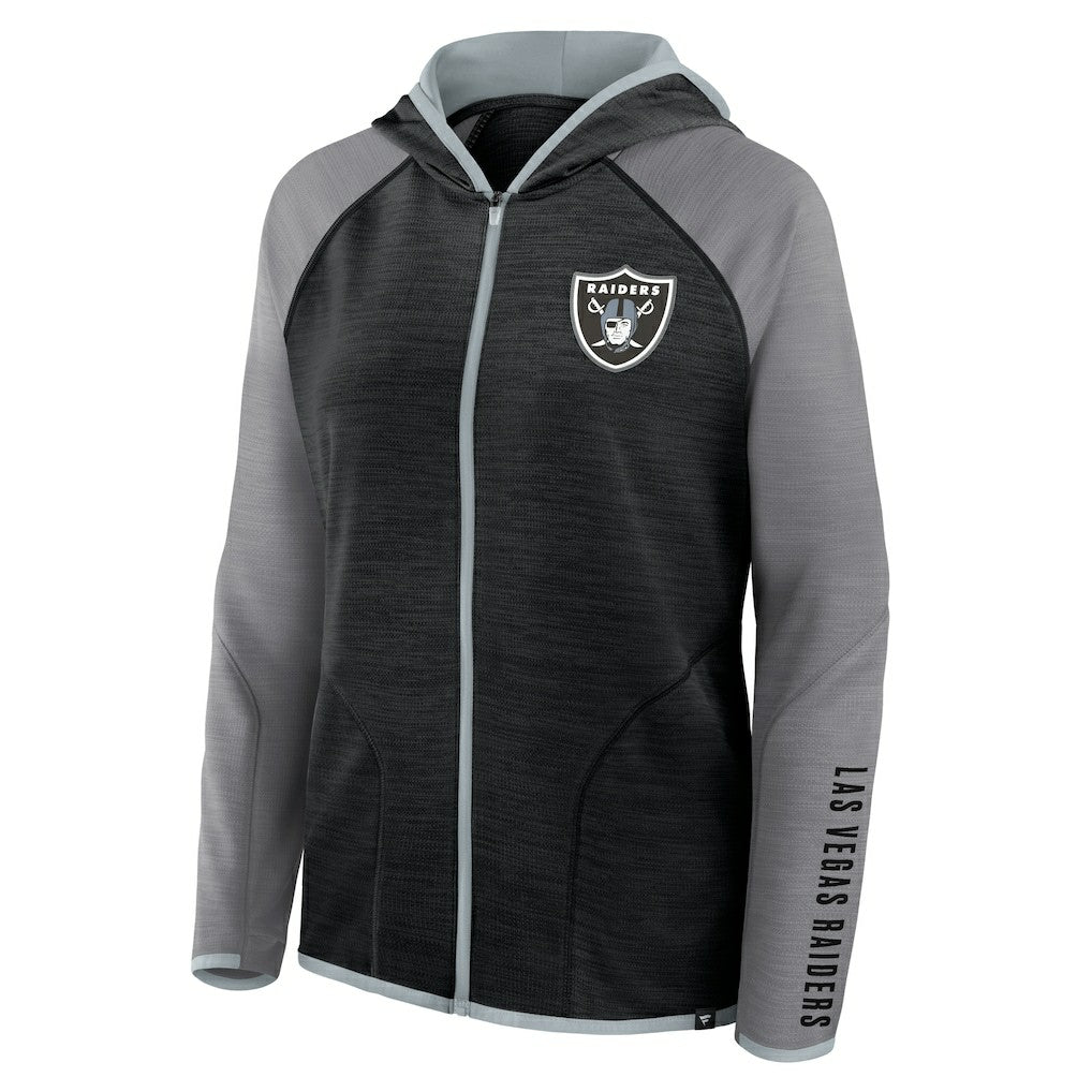 Las Vegas Raiders Women's Redzone End Around Pass Raglan Full-Zip Hoodie Black/Gray - Fanatics