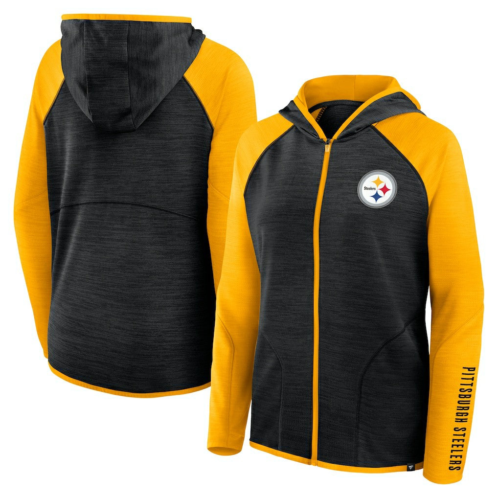 Pittsburgh Steelers Women's Redzone End Around Pass Raglan Full-Zip Hoodie Black/Gold - Fanatics