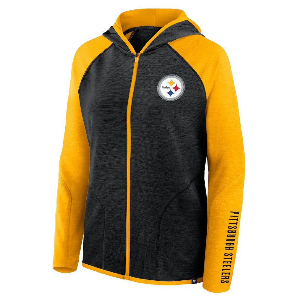 Pittsburgh Steelers Women's Redzone End Around Pass Raglan Full-Zip Hoodie Black/Gold - Fanatics