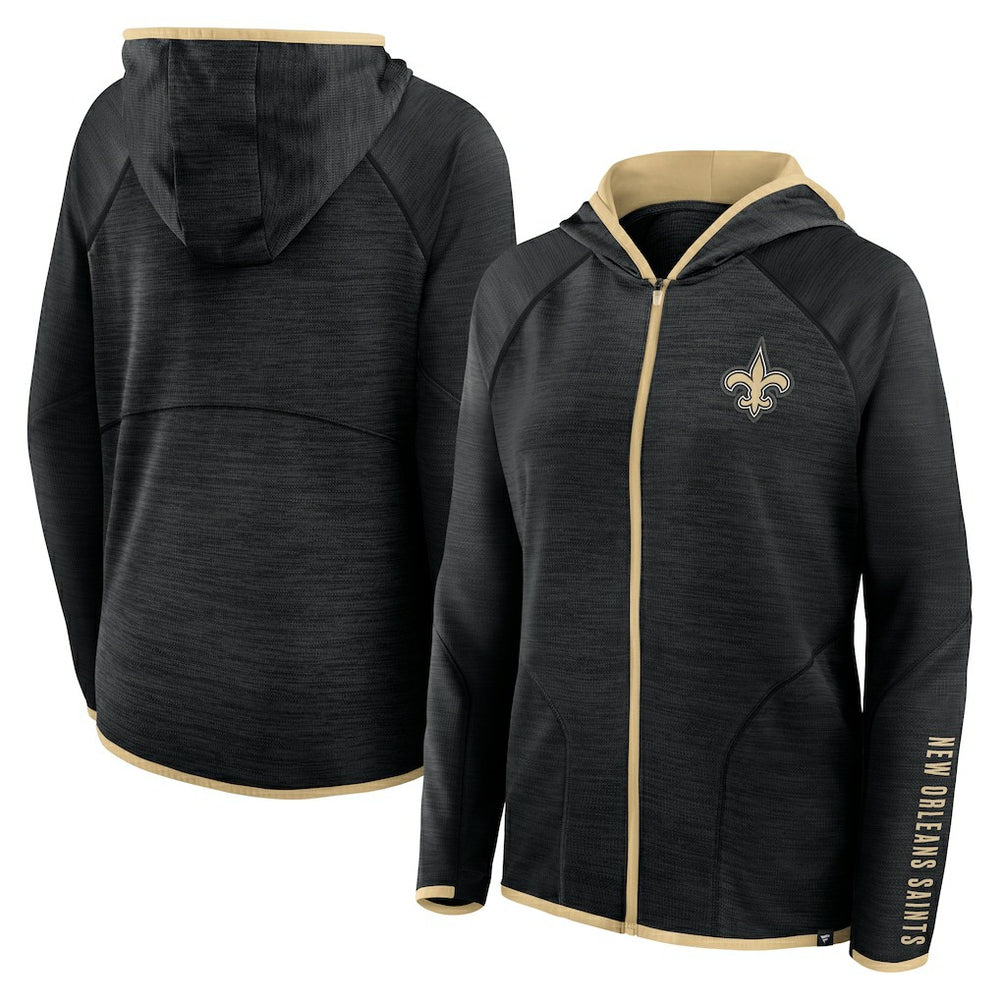 New Orleans Saints Women's Redzone End Around Pass Raglan Full-Zip Hoodie Black - Fanatics